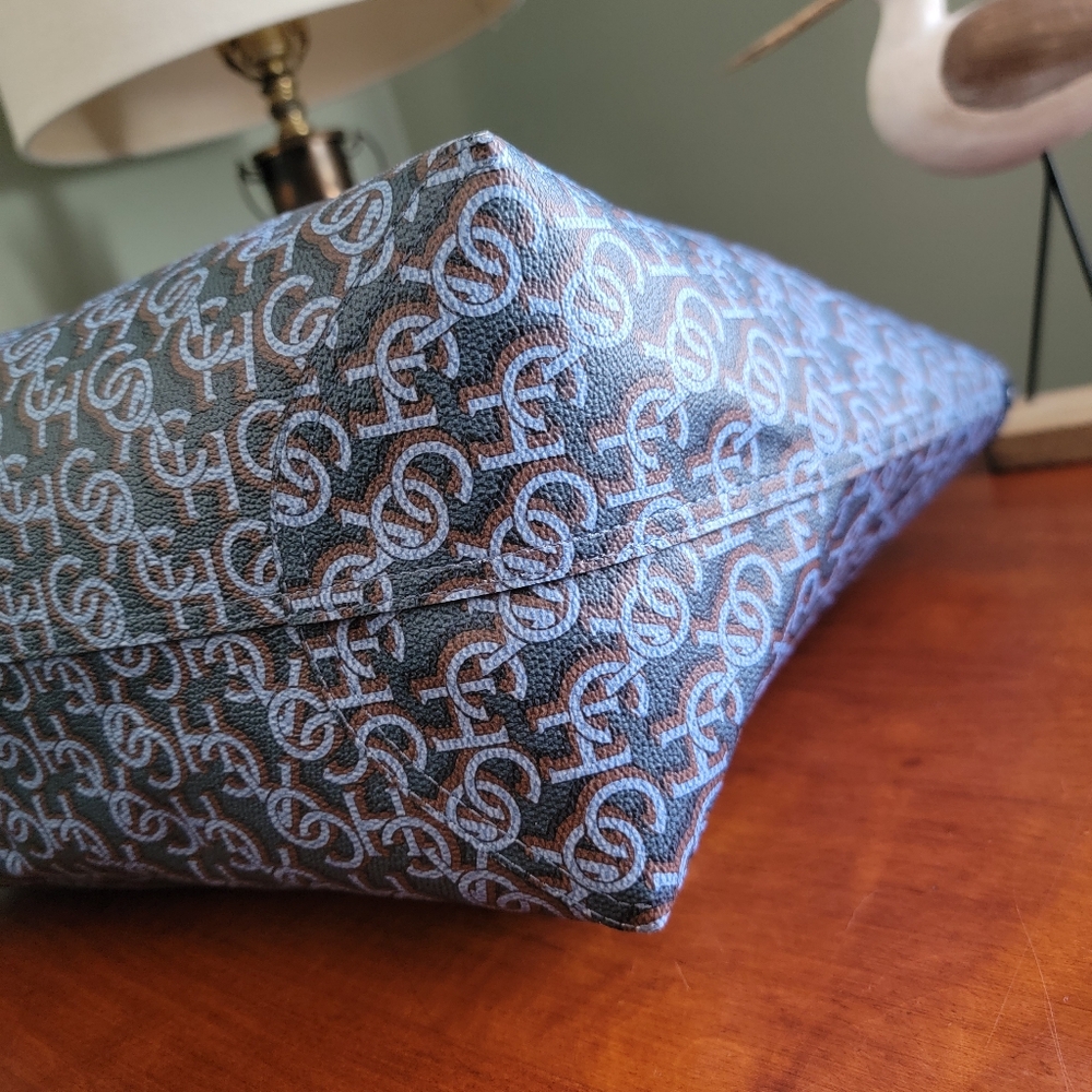 Coach CF342 City Tote Shoulder Bag Navy Blue Monogram Coated Canvas Leather NWT - Picture 10 of 16